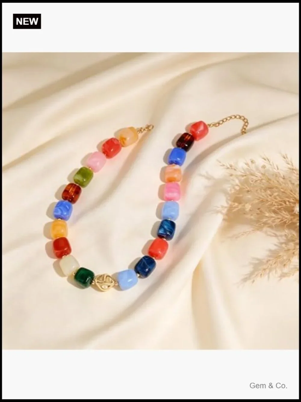 Chunky Beaded Necklace, Trendy Boho Statement Choker, Resin Acrylic Big Beads,